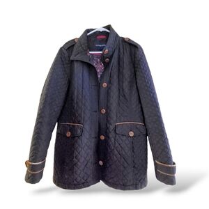 Lands End Black Quilted Jacket Floral Interior Primaloft Lightweight Sz Large